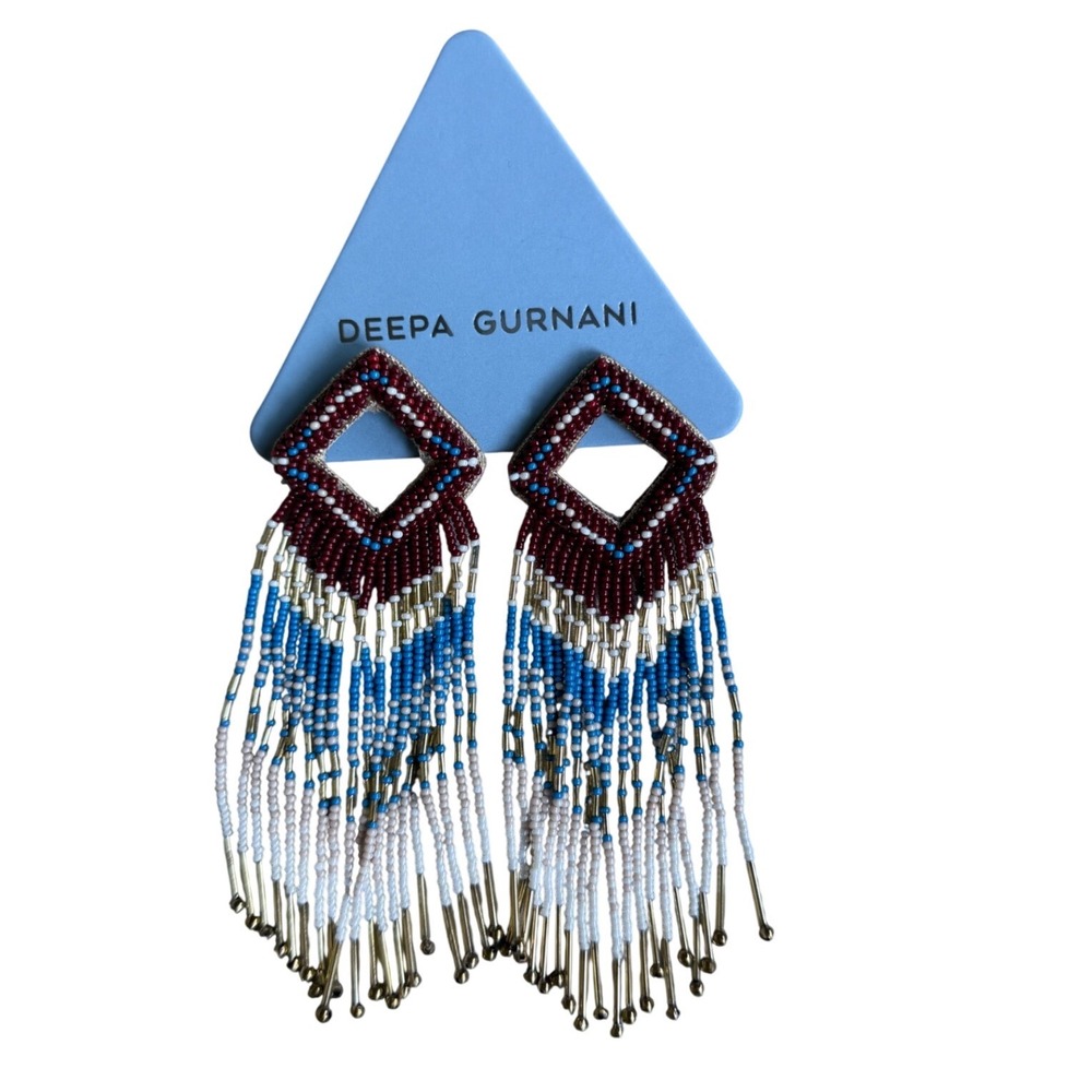 Deepa Gurnani Beaded Fringe Drop Earrings Statement
